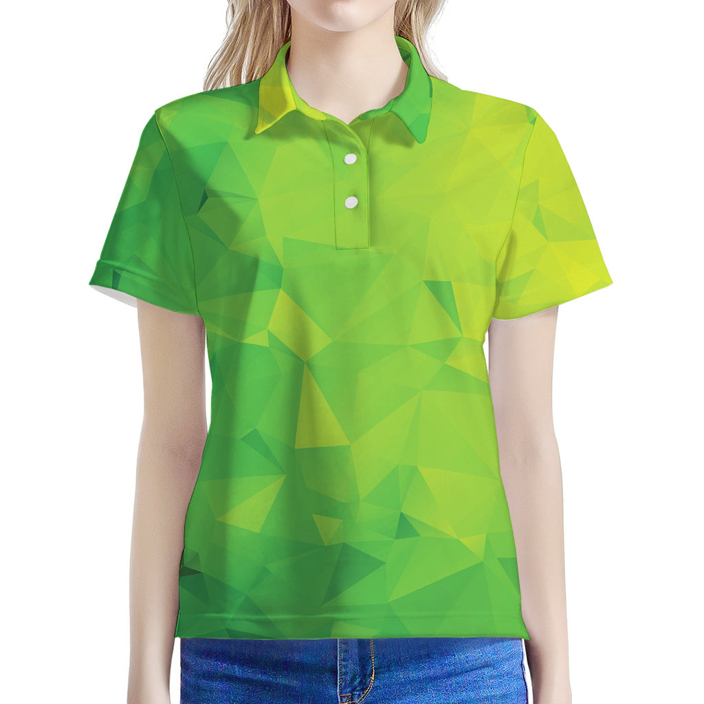 Lime Green Polygonal Geometric Print Women's Polo Shirt