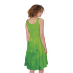 Lime Green Polygonal Geometric Print Women's Sleeveless Dress