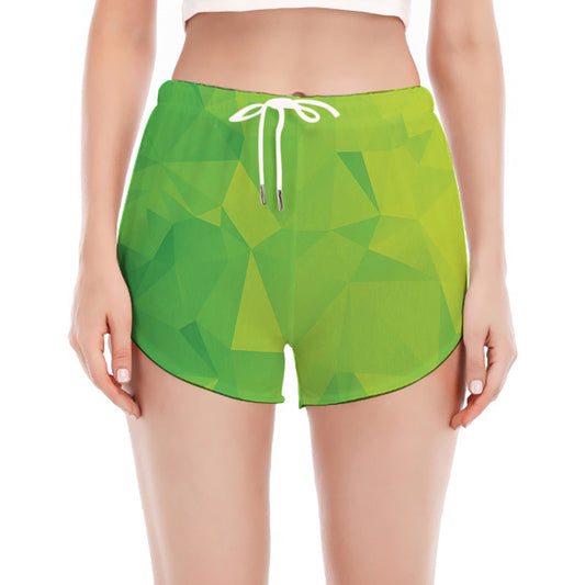 Lime Green Polygonal Geometric Print Women's Split Running Shorts