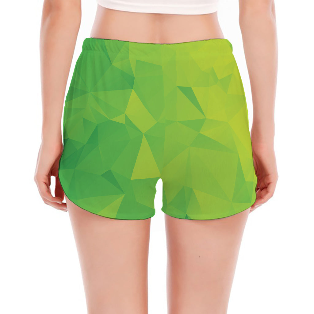 Lime Green Polygonal Geometric Print Women's Split Running Shorts
