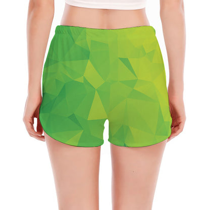 Lime Green Polygonal Geometric Print Women's Split Running Shorts
