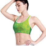 Lime Green Polygonal Geometric Print Women's Sports Bra