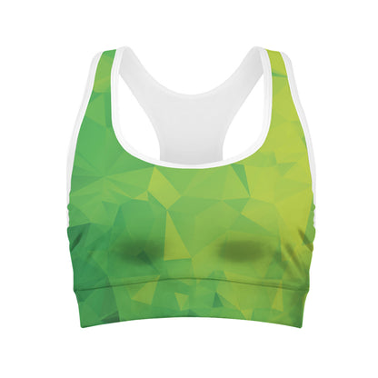 Lime Green Polygonal Geometric Print Women's Sports Bra