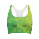 Lime Green Polygonal Geometric Print Women's Sports Bra