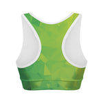 Lime Green Polygonal Geometric Print Women's Sports Bra