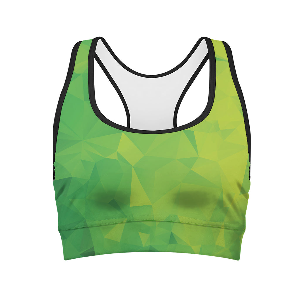 Lime Green Polygonal Geometric Print Women's Sports Bra
