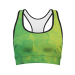 Lime Green Polygonal Geometric Print Women's Sports Bra