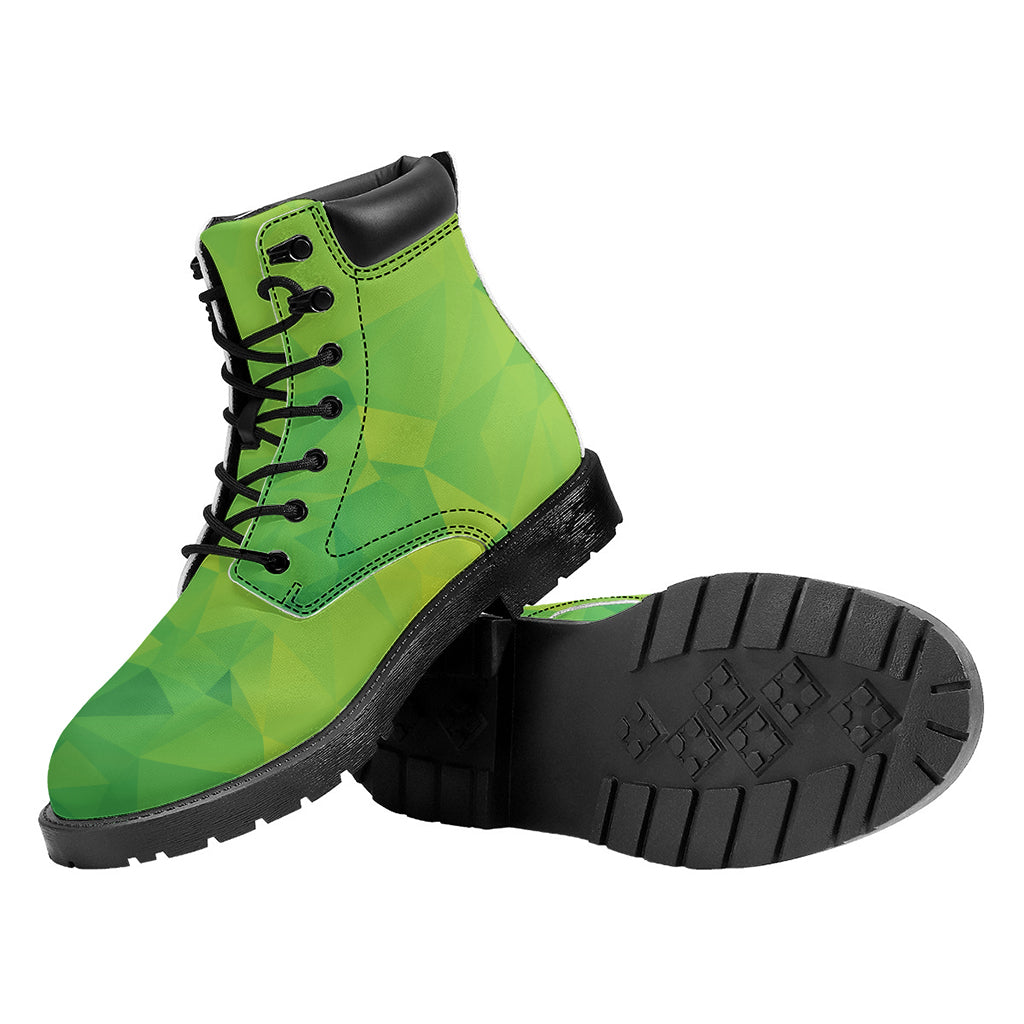 Lime Green Polygonal Geometric Print Work Boots
