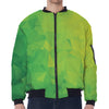 Lime Green Polygonal Geometric Print Zip Sleeve Bomber Jacket