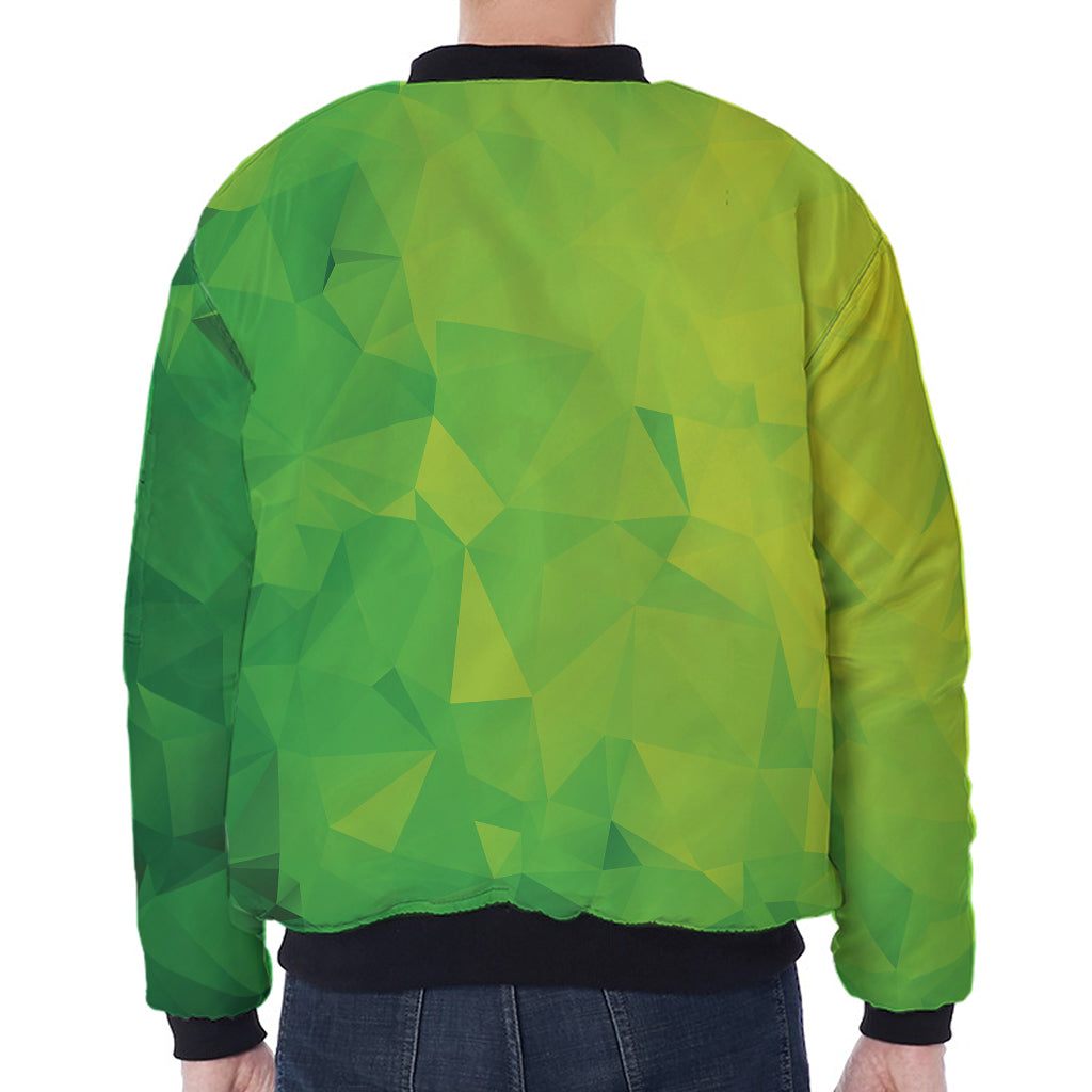 Lime Green Polygonal Geometric Print Zip Sleeve Bomber Jacket