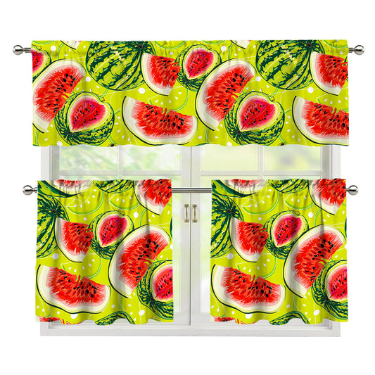 Lime Green Watermelon Pattern Print 3 Piece Kitchen Curtains