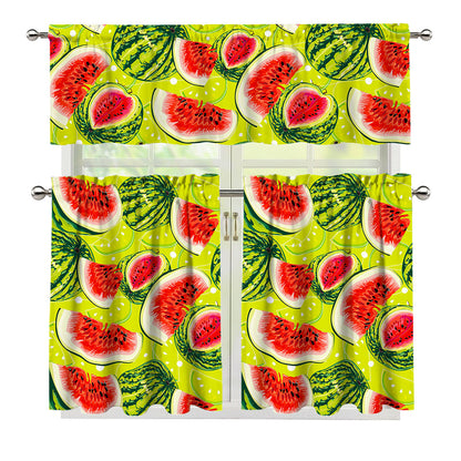 Lime Green Watermelon Pattern Print 3 Piece Kitchen Curtains