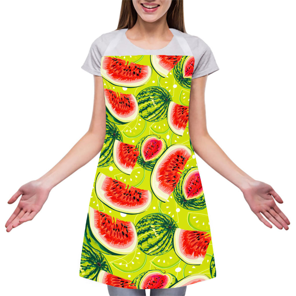 Lime Green Watermelon Pattern Print Adjustable Apron