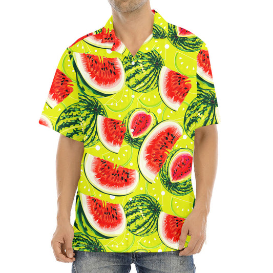Lime Green Watermelon Pattern Print Aloha Shirt