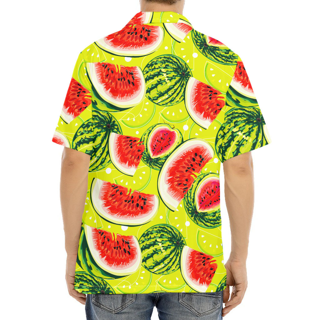 Lime Green Watermelon Pattern Print Aloha Shirt