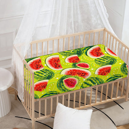 Lime Green Watermelon Pattern Print Baby Crib Sheet