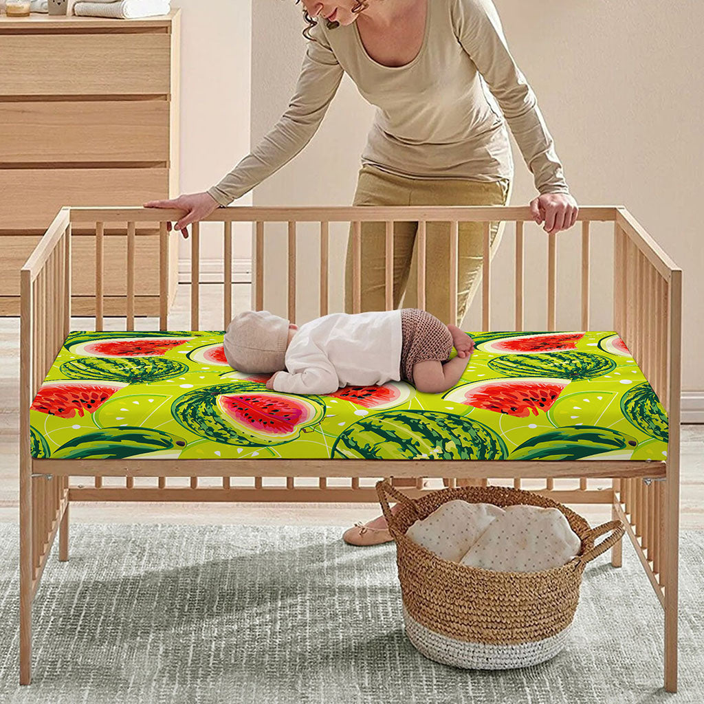 Lime Green Watermelon Pattern Print Baby Crib Sheet