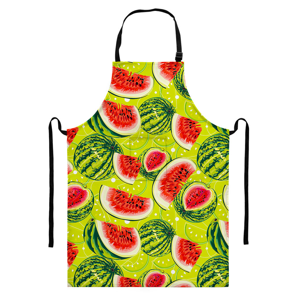 Lime Green Watermelon Pattern Print Bib Apron With Pocket