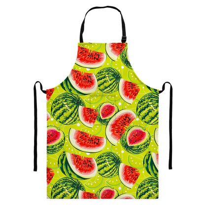 Lime Green Watermelon Pattern Print Bib Apron With Pocket