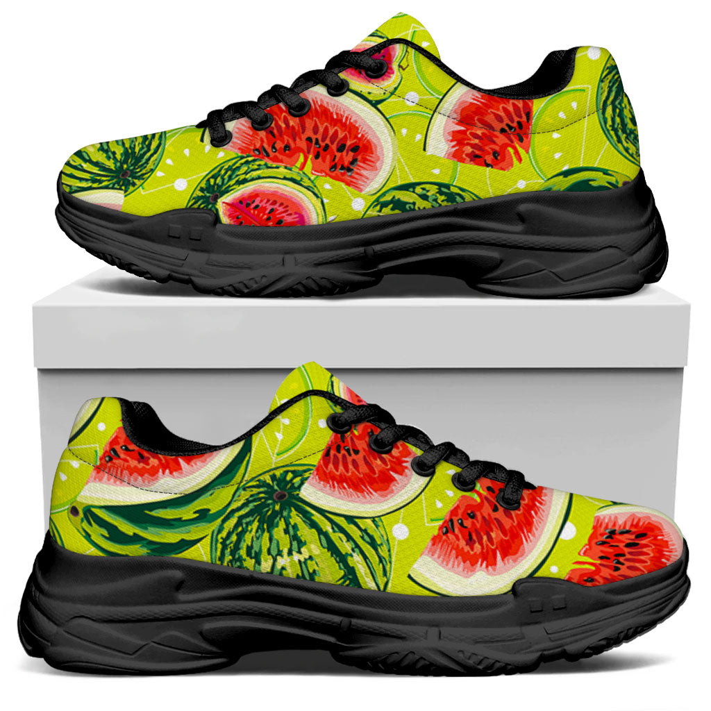 Lime Green Watermelon Pattern Print Black Chunky Shoes