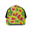 Lime Green Watermelon Pattern Print Black Mesh Trucker Hat