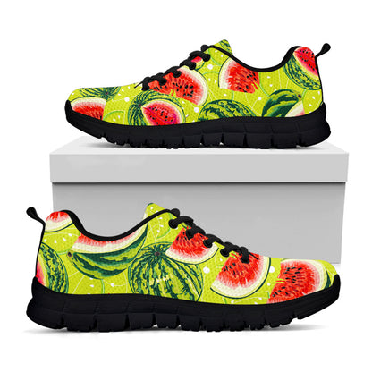 Lime Green Watermelon Pattern Print Black Running Shoes