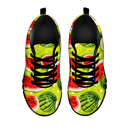 Lime Green Watermelon Pattern Print Black Running Shoes