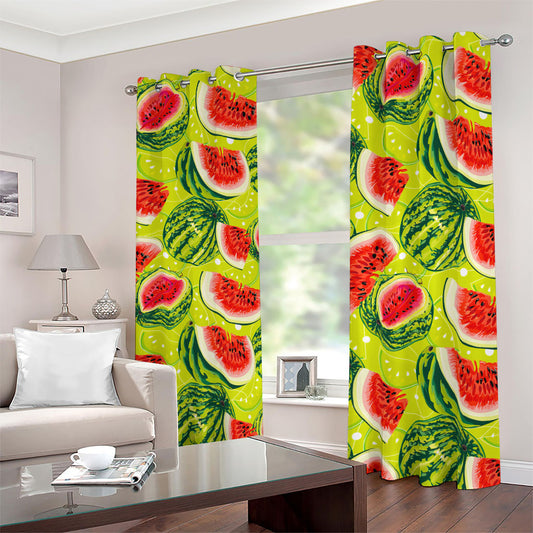 Lime Green Watermelon Pattern Print Blackout Grommet Curtains