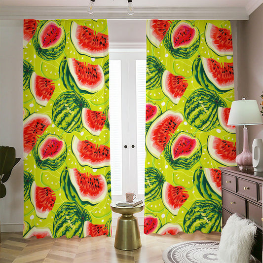 Lime Green Watermelon Pattern Print Blackout Pencil Pleat Curtains