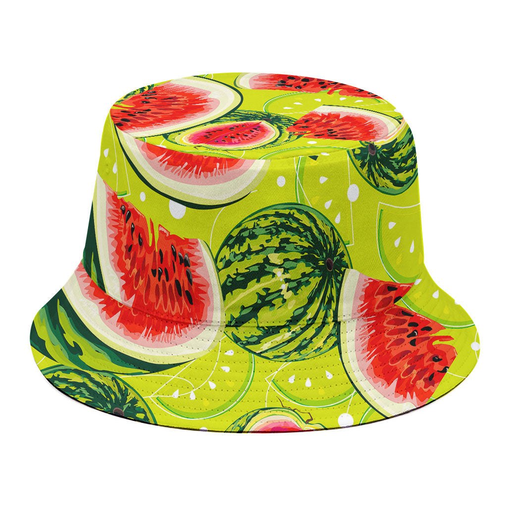 Lime Green Watermelon Pattern Print Bucket Hat
