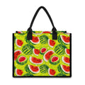 Lime Green Watermelon Pattern Print Canvas Tote Bag