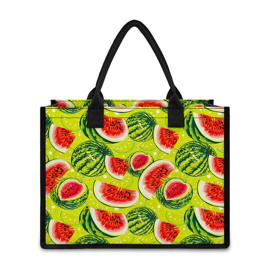 Lime Green Watermelon Pattern Print Canvas Tote Bag