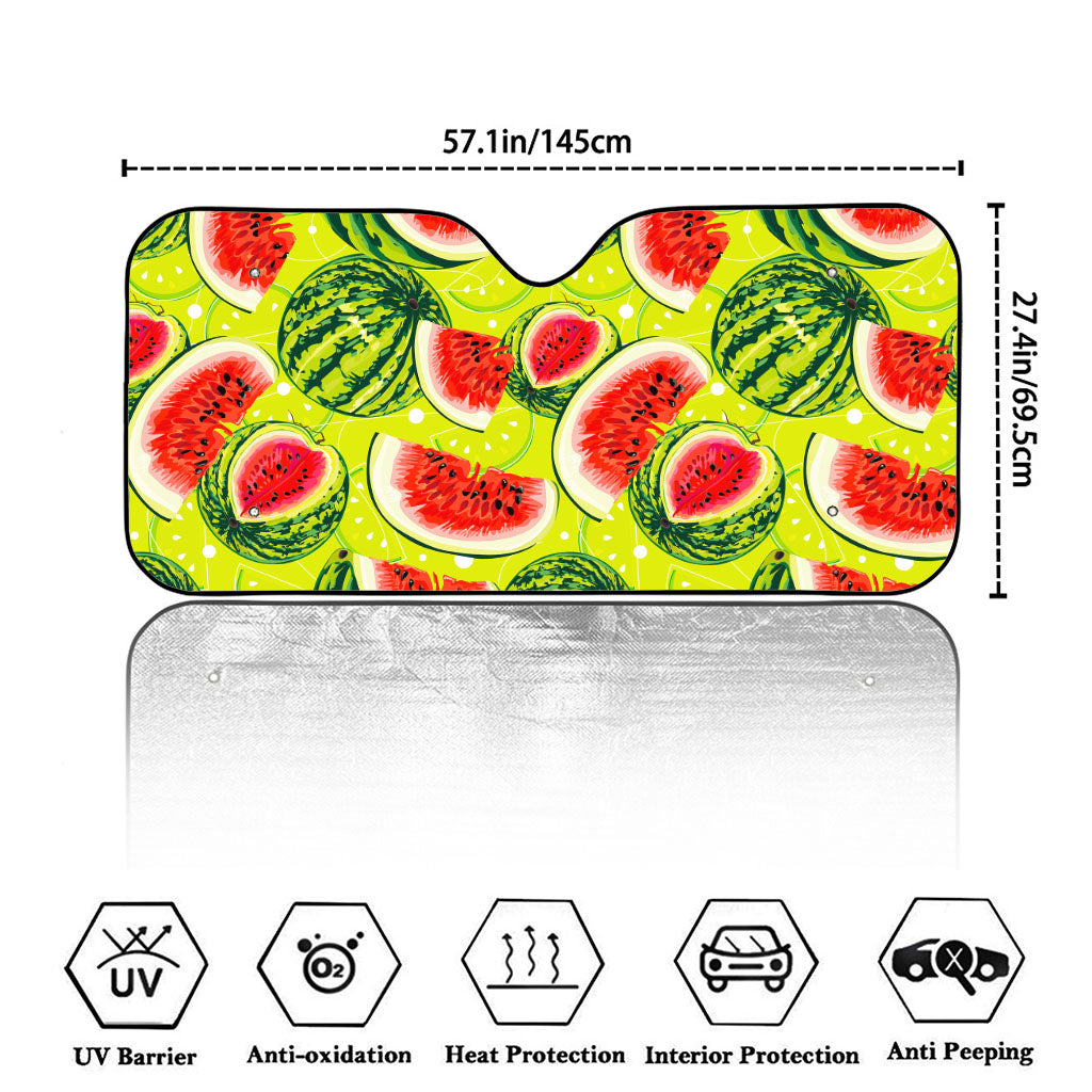 Lime Green Watermelon Pattern Print Car Windshield Sun Shade