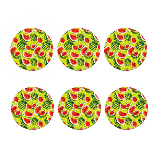 Lime Green Watermelon Pattern Print Coaster Set