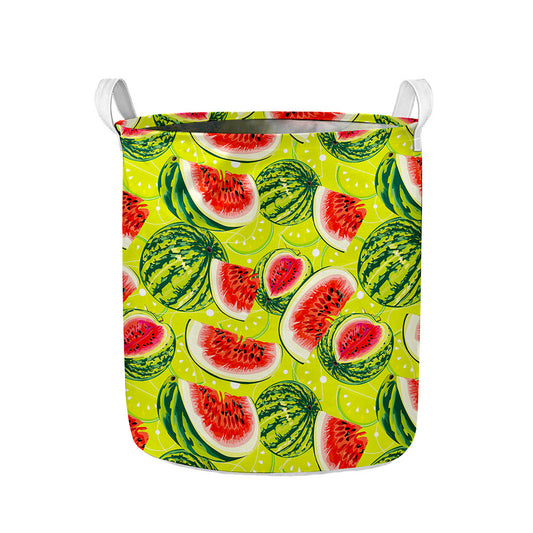 Lime Green Watermelon Pattern Print Collapsible Laundry Basket