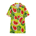 Lime Green Watermelon Pattern Print Cotton Hawaiian Shirt