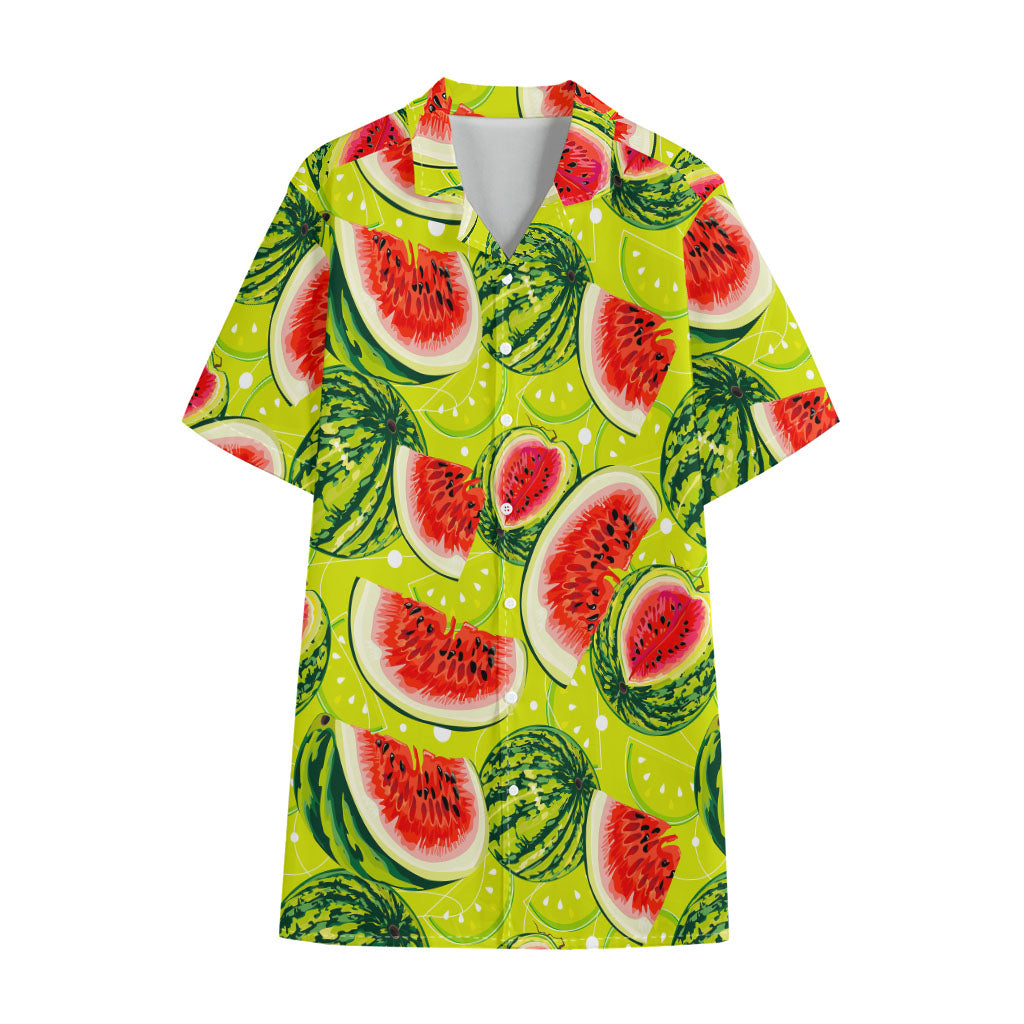 Lime Green Watermelon Pattern Print Cotton Hawaiian Shirt
