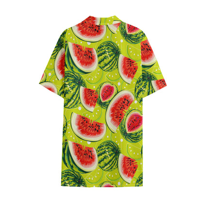 Lime Green Watermelon Pattern Print Cotton Hawaiian Shirt