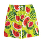 Lime Green Watermelon Pattern Print Cotton Shorts