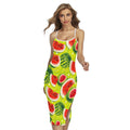 Lime Green Watermelon Pattern Print Cross Back Cami Dress