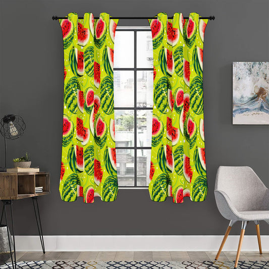 Lime Green Watermelon Pattern Print Curtain