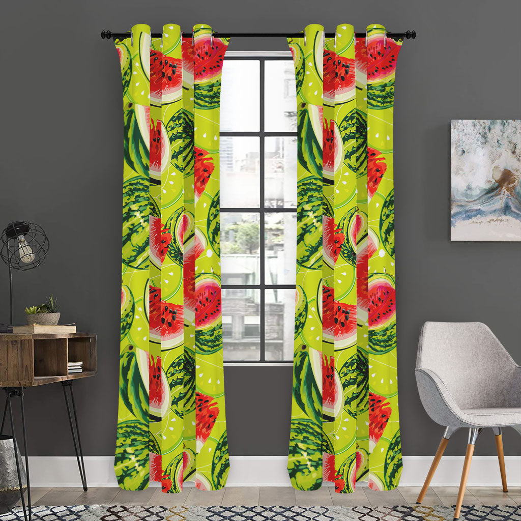 Lime Green Watermelon Pattern Print Curtain
