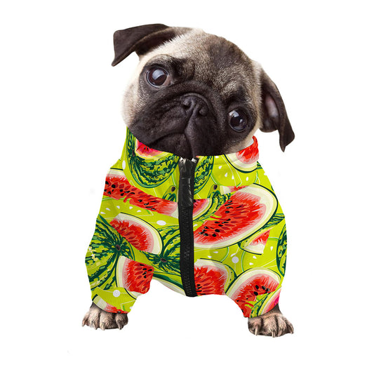 Lime Green Watermelon Pattern Print Dog Zip Up Jacket