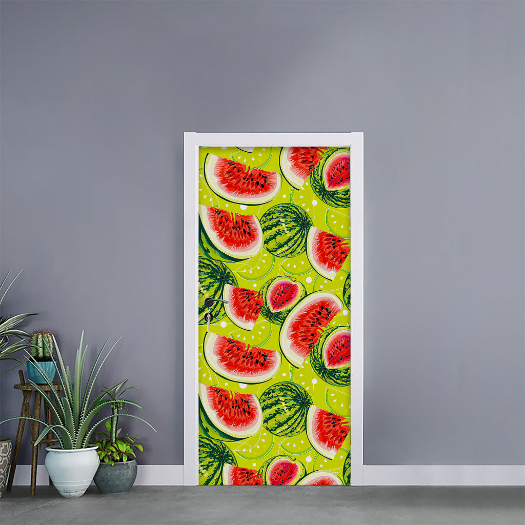 Lime Green Watermelon Pattern Print Door Sticker
