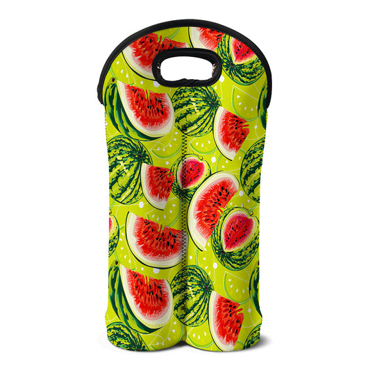 Lime Green Watermelon Pattern Print Double Neoprene Wine Tote