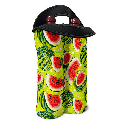 Lime Green Watermelon Pattern Print Double Neoprene Wine Tote