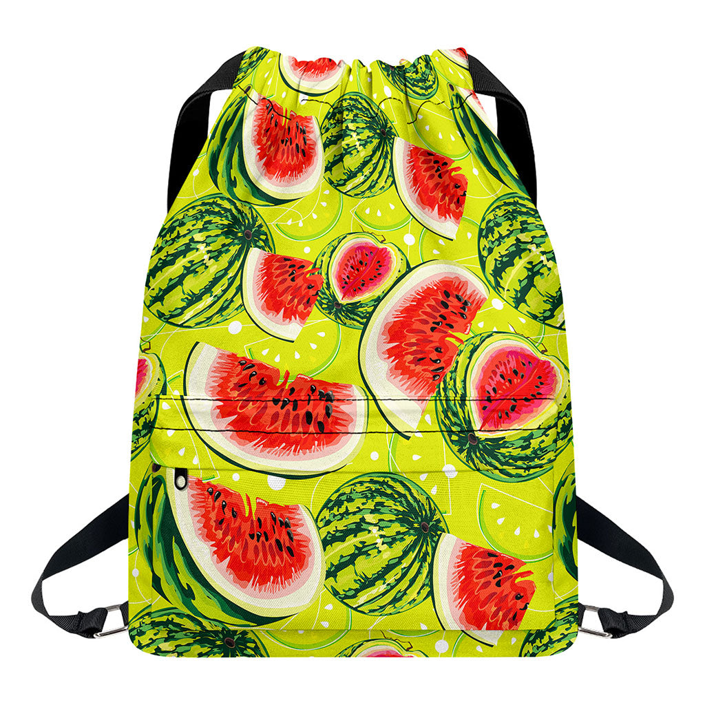 Lime Green Watermelon Pattern Print Drawstring Backpack
