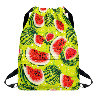 Lime Green Watermelon Pattern Print Drawstring Backpack