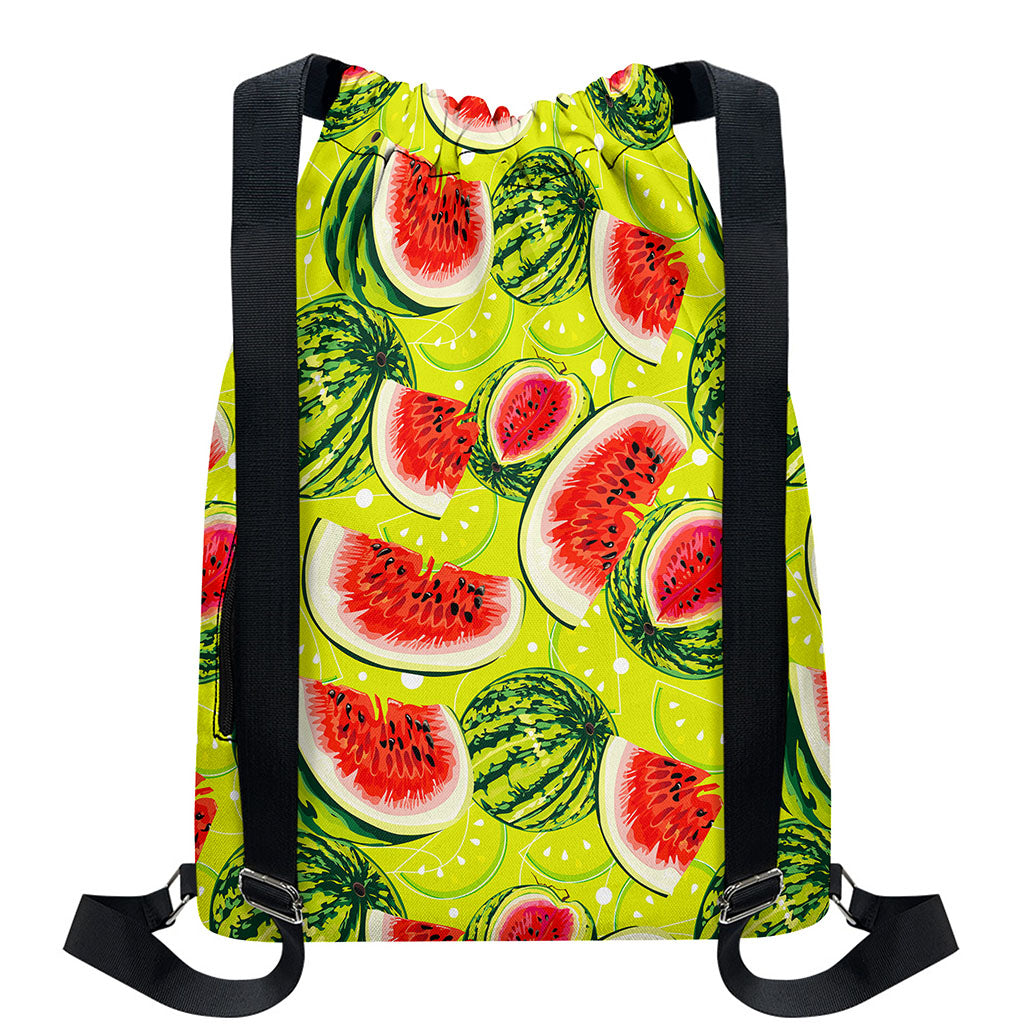 Lime Green Watermelon Pattern Print Drawstring Backpack