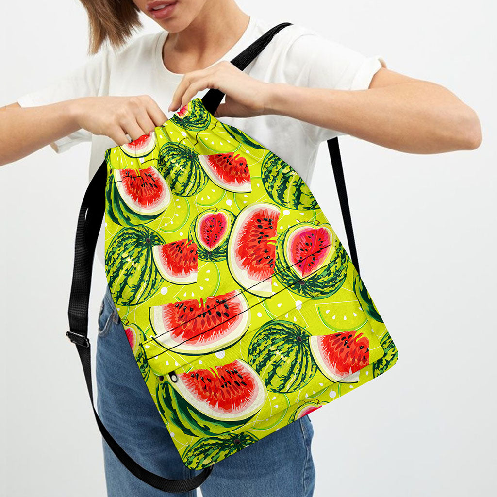 Lime Green Watermelon Pattern Print Drawstring Backpack
